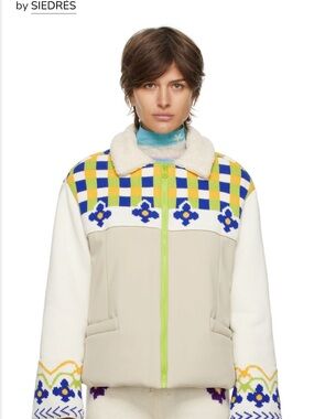 SIEDRÉS NWOT Cream Jacket with Blue & Yellow Knit Yoke